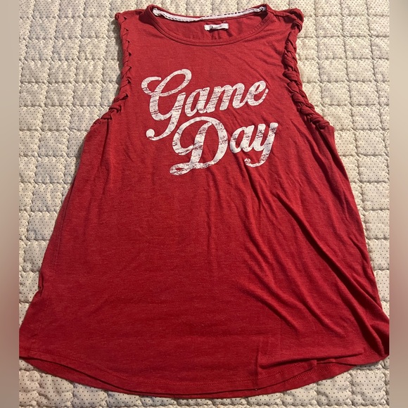 Red Game Day Braided Shoulder Graphic Tank Top size M - Picture 2 of 5
